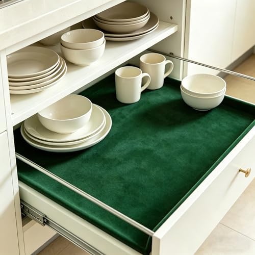 24x237 Green Wallpaper Peel and Stick Soft Fabric Felt Drawer Liner Self - Image 2