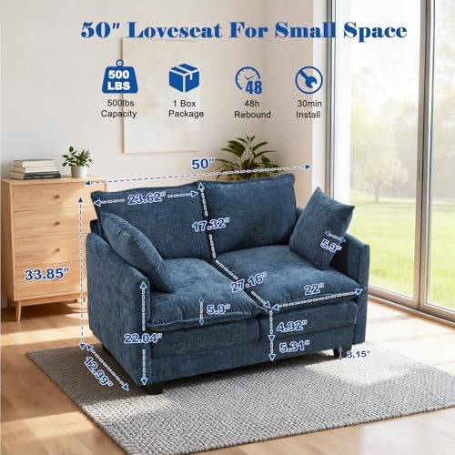 50'' Loveseat Sofa Cloud Sofa Couch, Modern Loveseats 2 Seat Couch 27" Deep Seat - Image 2