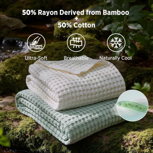 Bedsure Cooling Waffle Blanket for Hot Sleeper, Mint Green - Image 2