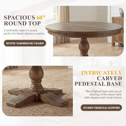 59" Round Dining Table for 6-8, Reclaimed Pine Wood Kitchen Table - Image 3