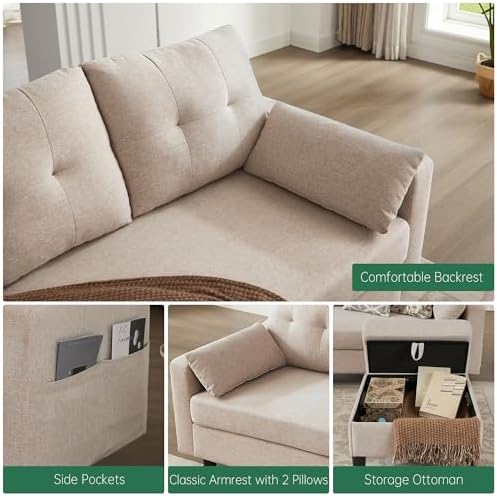 101" Sectional Sofa with Ottoman, Convertible U Shaped Couch with Storage Chaise - Image 4