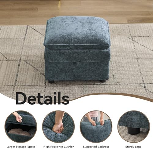 27" Large Square Ottoman with Storage, Modern Upholstered Footrest with - Image 5