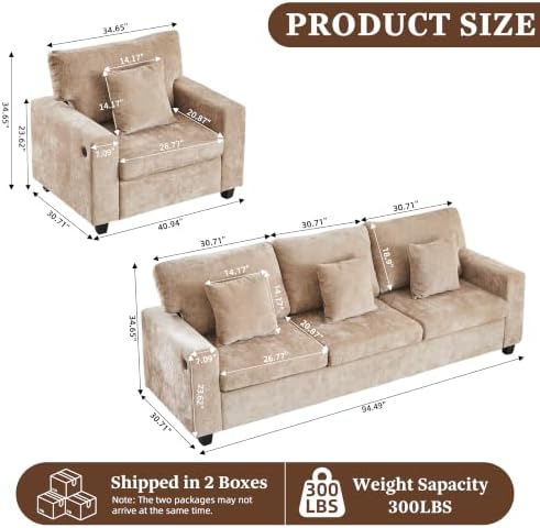 3-Seater Couch with Accent Chair Modern Chenille Sofa Set - Image 2