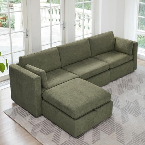 CHITA 112" Modular Sectional Sofa, 4 Seat Modular Couch, Moss Green by Unknown