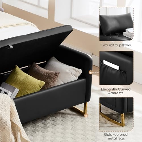 Storage Bench for Bedroom, 65 Inch End of Bed Storage Bench Black - Image 3