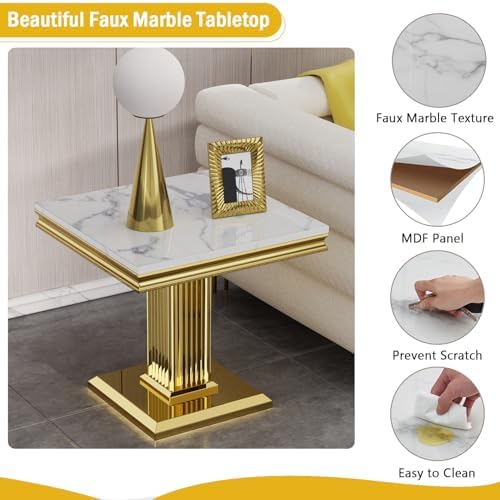 Henf 23in Square End Table Faux Marble End Table - Image 5