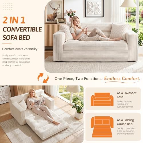 Erament Boneless Loveseat Sofa Couch, 2 in 1 Convertible Sofa Bed - Image 7