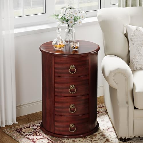 Tribesigns Solid Wood End Table Set of 2, Round Side Table - Image 4