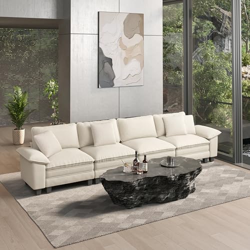 HERA'S HOUSE 158" Oversized Modular Sectional Straight Sofa, Chenille White by HERASHOUSE