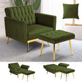 Velvet Accent Chair w/Ottoman & Adjustable Backrest, Olive Green by ACMEASE