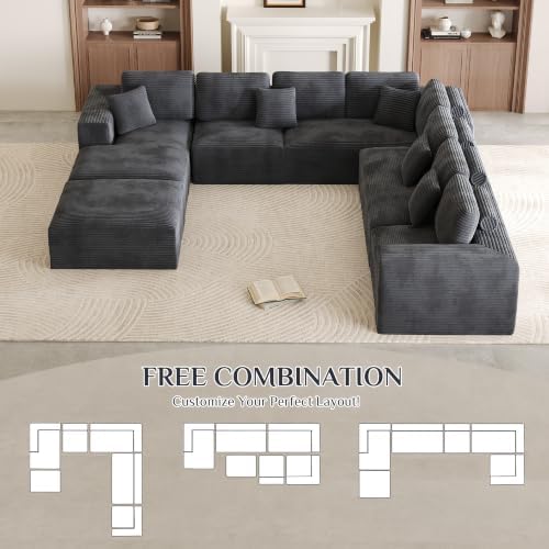 ONEMMLION 178" U-Shaped Boneless Cloud Modular Sectional Sofa, Dark Grey - Image 6