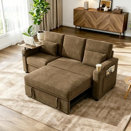 Sleeper Sectional Sofa, Adjustable Backrest and Seating, L Shaped Couch by ZHCREAL