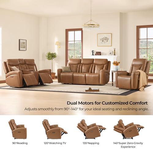 CHITA Zero Gravity Leather Power Reclining Sofa, 3 Seater - Image 4