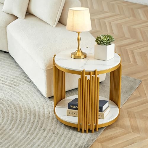 2-Tier Faux Marble End Table - Image 3