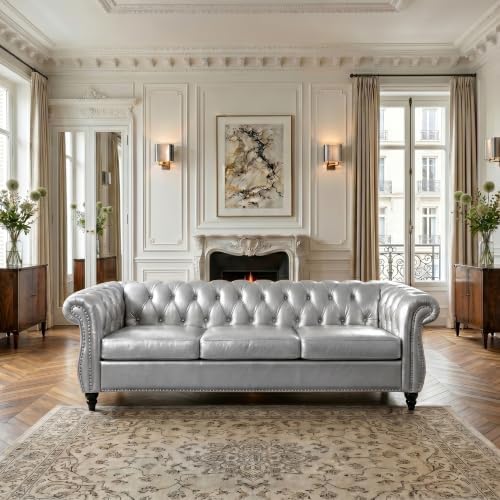 3 Seat Chesterfield Sofa, Faux Leather Couch by EYBCTHOME