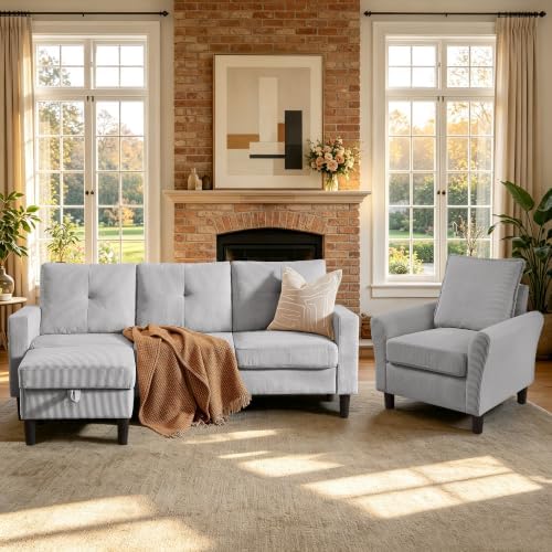 2 Piece Corduroy L Shaped Sectional Sofa Couch Set - Image 3