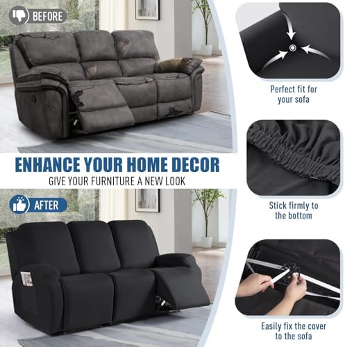 TAOCOCO Recliner Sofa Slipcover, 3 Pieces Polyester Fabric Stretch Sofa Covers - Image 5