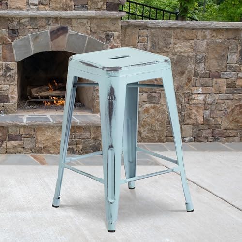 Flash Furniture Kai Commercial Grade 4 Pack 24" High Backless Distressed - Image 2
