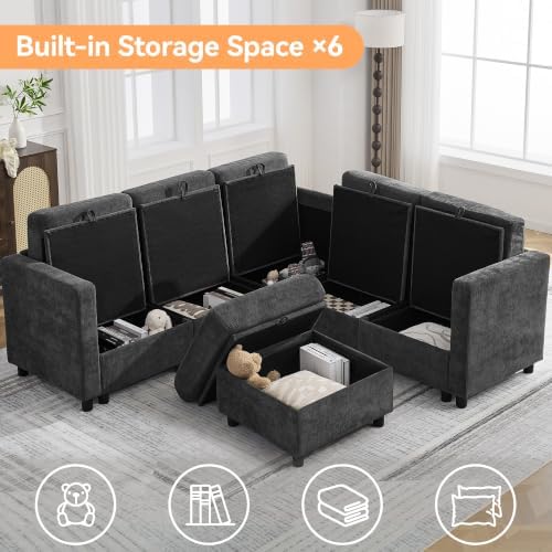 81'' V Shaped Modular Sofa, Storage Sectional Living Room Couch, Dark Grey - Image 3