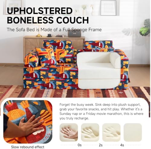 79" Memory Foam Sofa Bed, High Headrest Convertible Futon Boneless Couch - Image 3