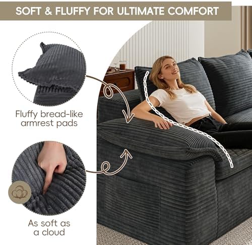 108" Cloud Sectional Couch, L-Shaped Convertible Modular Sofa. Grey - Image 6