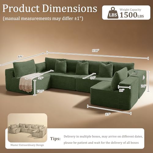 138" Cloud Sectional Couch, Comfort U Shaped Sofa - Image 2