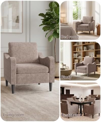 LEVELEVE Accent Arm Chair – Light Brown, Upholstered Scooped Comfy Reading Chair - Image 7