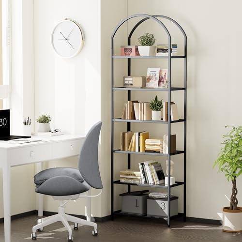 Homhedy 6-Tier Tall Black Bookshelf, Arched Bookcase - Image 6