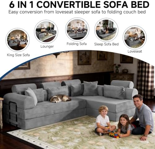 106" Convertible Sofa Bed, High Backrest Boneless Couch - Image 4