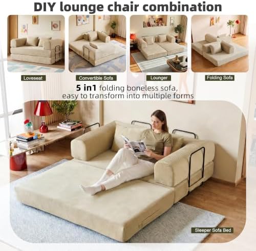59in Boneless Couch Convertible Futon Sofa Bed Queen - Image 3
