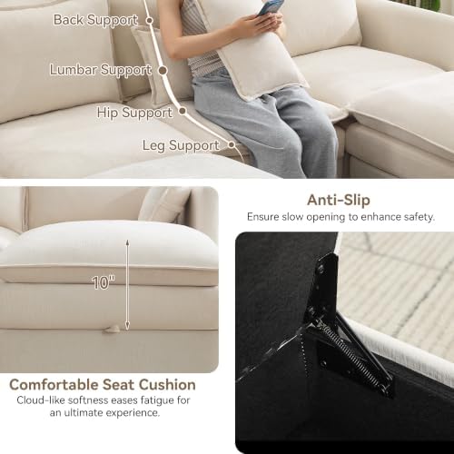 80" Beige Modular Storage Sofa, V Shaped Chenille Cloud Couch - Image 5