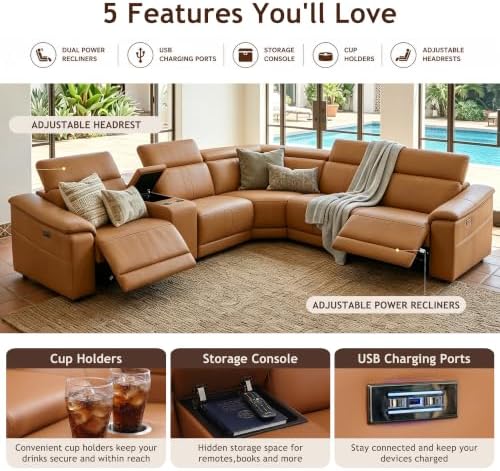 Power Recliner Sectional Sofa, L-Shaped Living Room Furniture Set, Reclining - Image 4