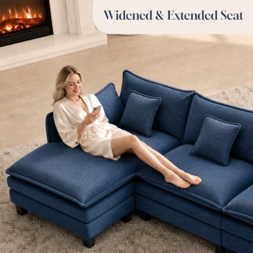 Corduroy Cloud Couch Modular Sectional Sofa, Oversized Deep Seat Modern - Image 5