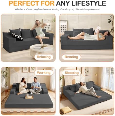 Erament 3 Seater Boneless Couch Sofa Bed, Compression Convertible Futon Floor - Image 6