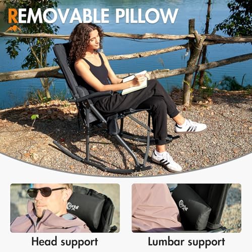Portal Oversized Folding Rocking Camping Chair Portable 400 lbs Black - Image 5