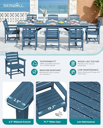 SERWALL Outdoor HDPE Dining Chairs Set of 2 - Image 4