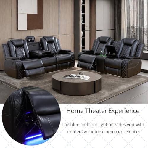 Power Recliner Set with LED Lights, Air Leather Reclining Set with USB - Image 6