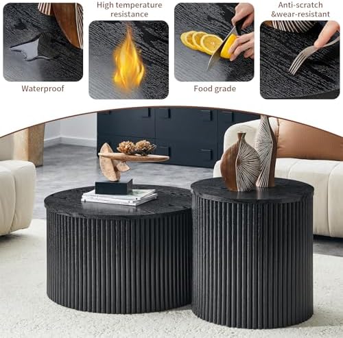 LKTART Round Fluted Nesting Coffee Table Set of 2 - Image 5