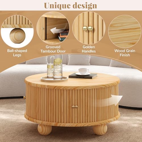 31.8" Coffee Table Round Wood Fluted - Image 6