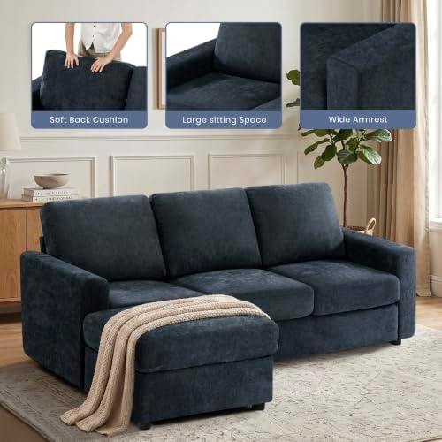 84” Chenille 3-Seater Sofa W/Movable Ottoman - Image 6