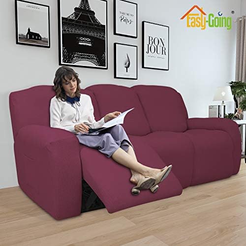 Easy-Going 8 Pieces Recliner Couch Stretch Sofa Slipcover ASH Rose - Image 2