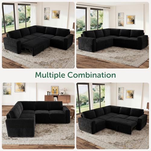 HONBAY Corduroy L Shaped Sectional Sleeper Sofa - Image 6
