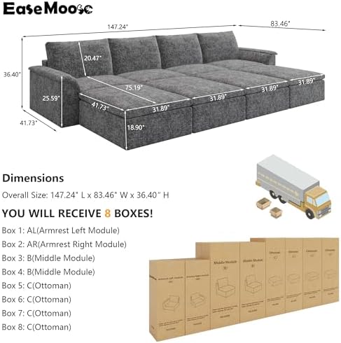 EASE MOOSE 147" Cloud Sofa Bed, Oversized Boneless Couches - Image 2