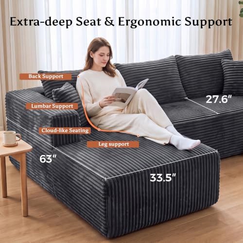 92.5" U-Shaped Boneless Modular Sectional Sofa, 3 Seater Sofa - Image 4