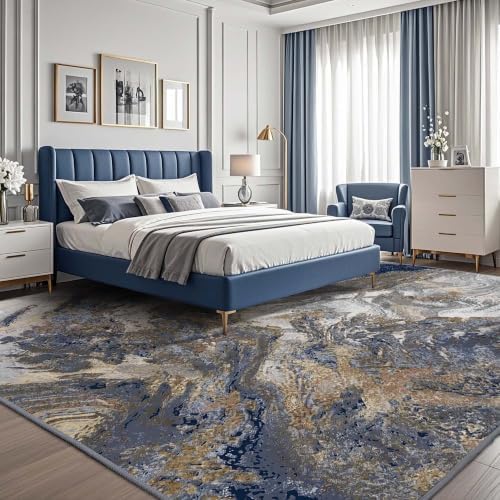 Modern Abstract Blue 10x10 Rug: Large Square Area Rugs - Image 7