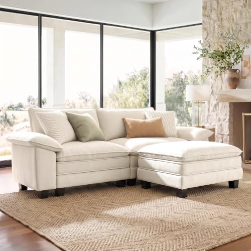 SUNSHINE VALLEY 3-Seat L Shaped Modular Cloud Couch Sectional Sofa Ottoman by SUNSHINEVALLEY