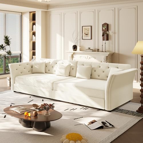 Sleeper Sofa Bed 100", Velvet Pull Out Couch, Flower Tufted Sofa by SmartEdge