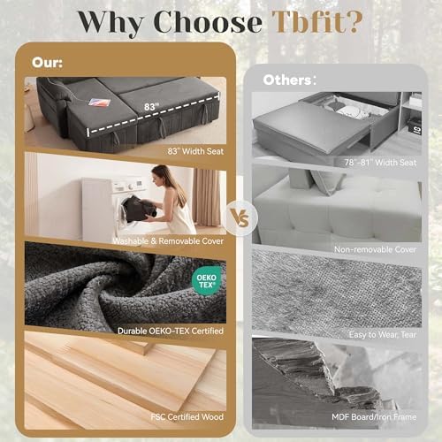 Tbfit 80" Pull Out Sofa Bed, 3 in 1 Sleeper Sofa Couch, Dark Gray - Image 4