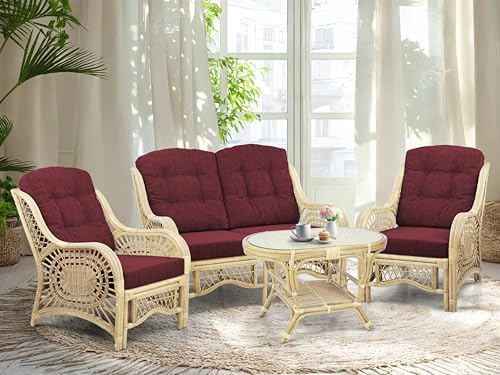 Malibu Lounge Set of 4: 2 Natural Rattan Wicker Chairs, Loveseat by Wickerix