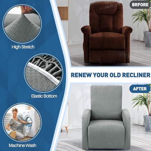 YEMYHOM 3 Pieces Stretch Recliner Slipcover Latest Jacquard Small Recliner - Image 4